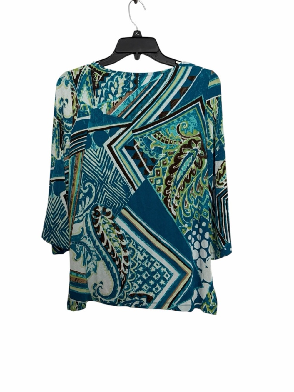 Women’s Chico’s 0 Small Teal Paisley & Geometric Print Blouse Top 3/4 Sleeve